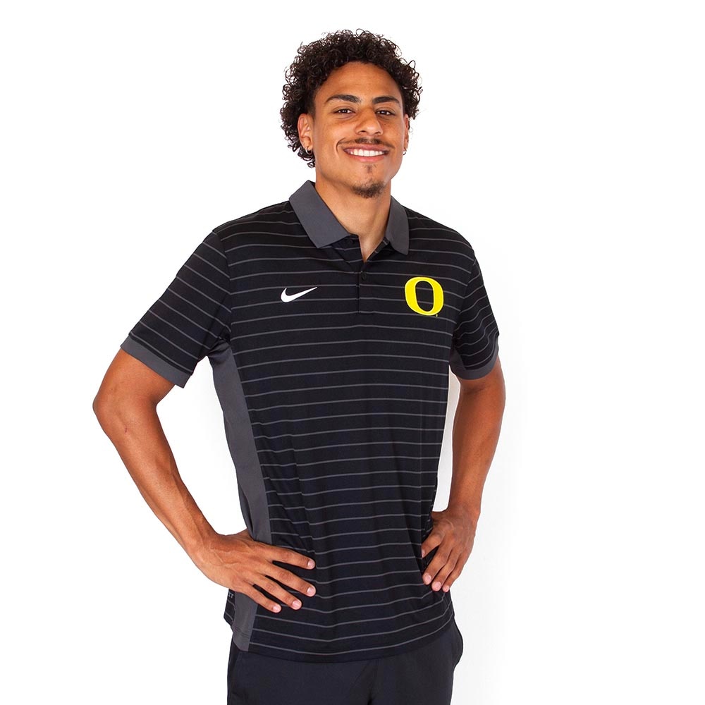 Classic Oregon O, Nike, Black, Crew Neck, Performance/Dri-FIT, Men, Pique, Stripe, Sideline, Shirt, 883777
